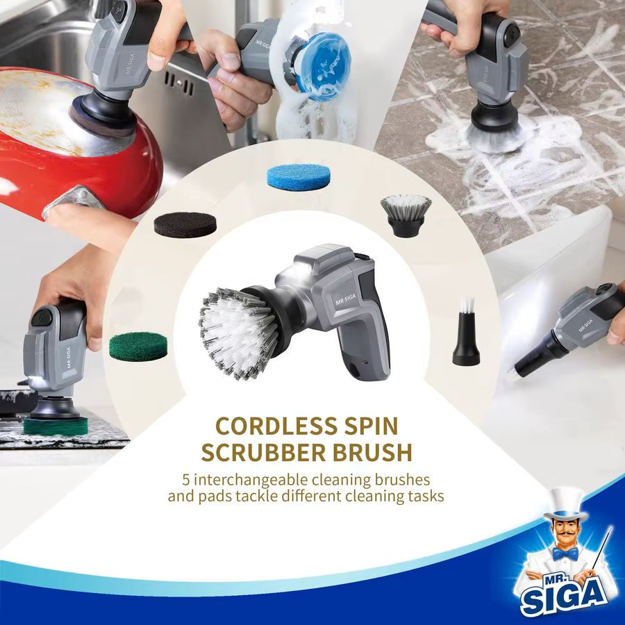 Electric Spin Scrubber for Kitchen and Bathroom Cleaning, Waterproof Rechargeable Cordless Spin Scrubber with 5 Replaceable Clea