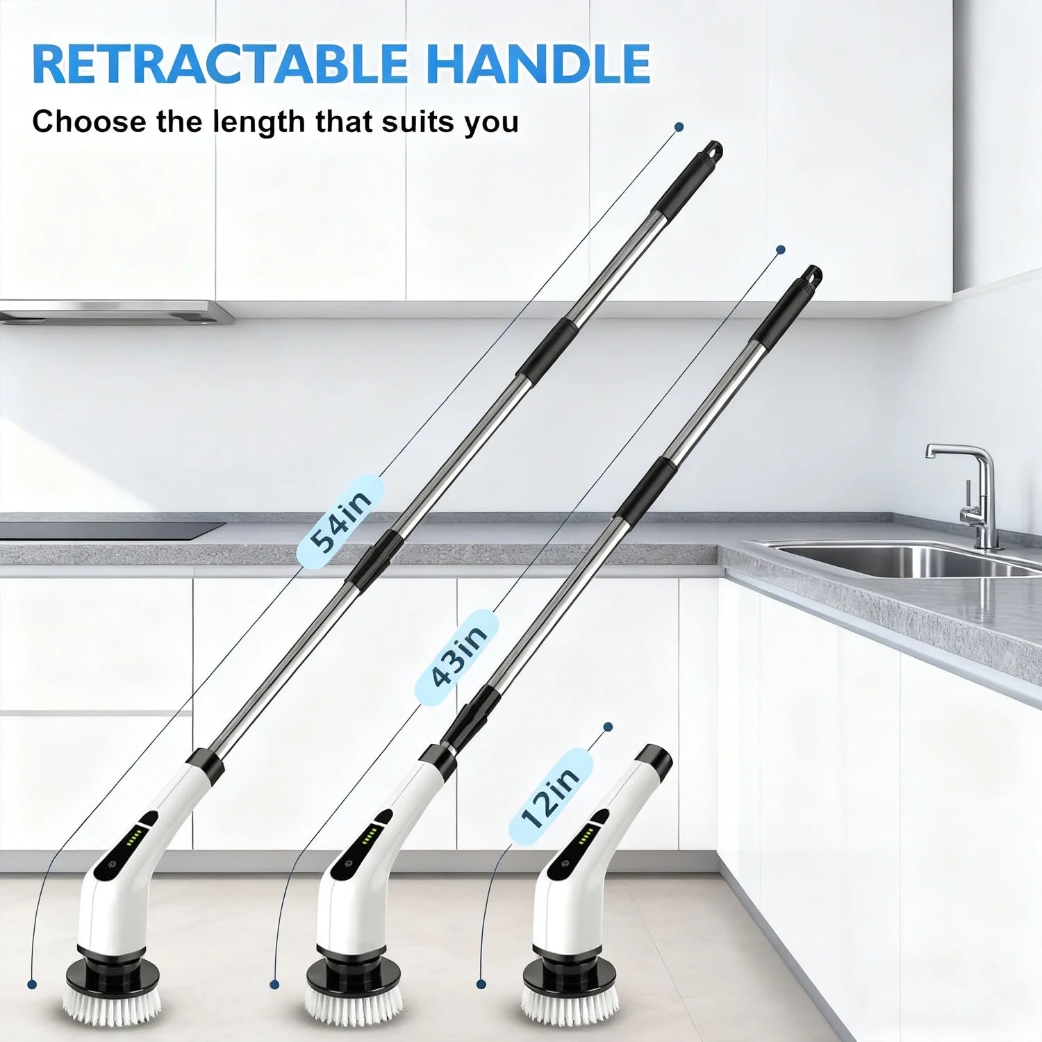 Electric Spin Scrubber, Cordless Bath Tub Power Scrubber with Long Handle & 7 Replaceable Heads, Detachable as Short Handle, Shower Cleaning Brush Household Tools for Bathroom & Tile Floor