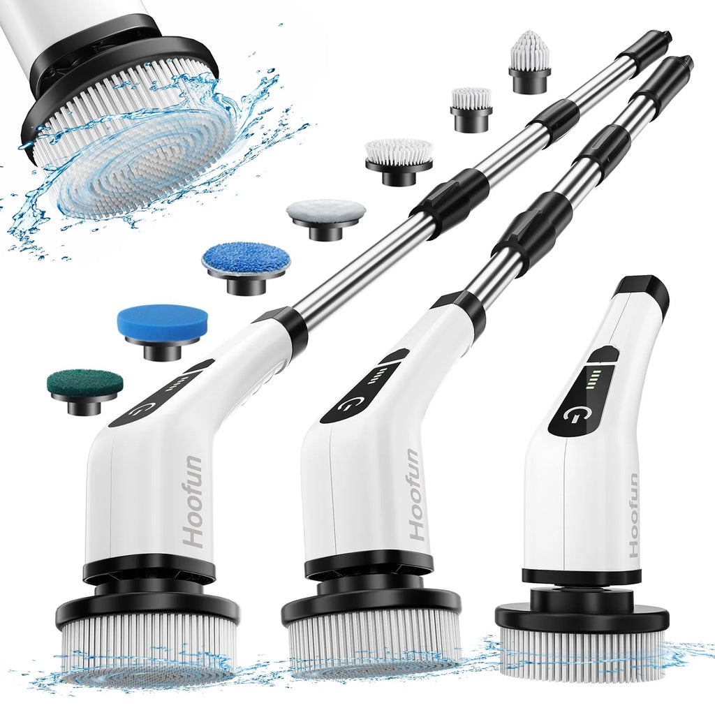 Electric Spin Scrubber, Cordless Bath Tub Power Scrubber with Long Handle & 7 Replaceable Heads, Detachable as Short Handle, Shower Cleaning Brush Household Tools for Bathroom & Tile Floor