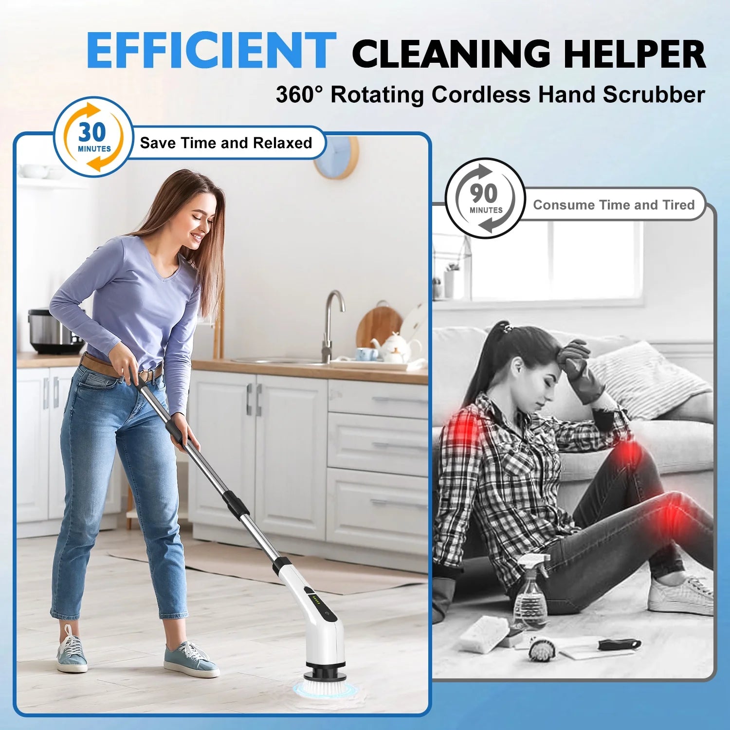 Electric Spin Scrubber, Cordless Bath Tub Power Scrubber with Long Handle & 7 Replaceable Heads, Detachable as Short Handle, Shower Cleaning Brush Household Tools for Bathroom & Tile Floor